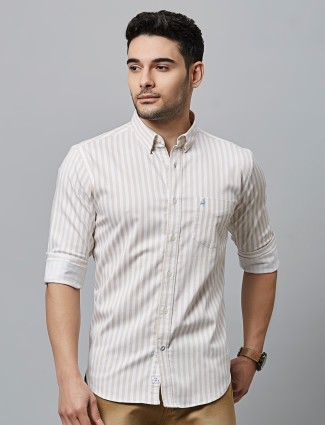 River Blue beige cotton stripe shirt