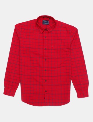 River Blue checks cotton men casual wear shirt in red