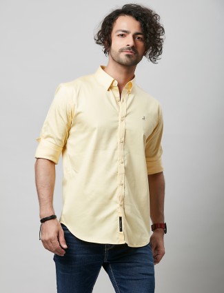 River Blue cotton casual light yellow shirt