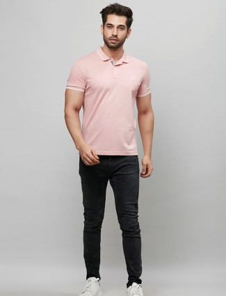 River Blue cotton light pink half sleeves t shirt