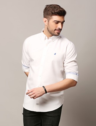 River Blue cotton plain white casual wear shirt