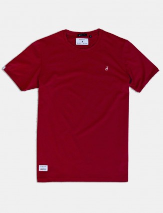 River Blue maroon solid round neck t-shirt