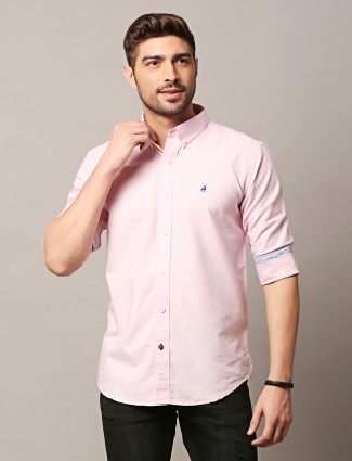 River Blue pink plain casual cotton men shirt