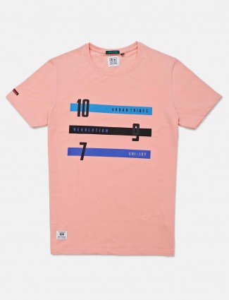 River Blue pink printed casual wear t-shirt