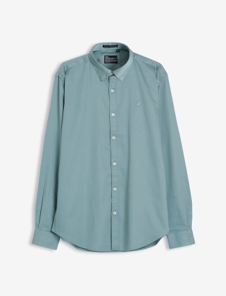 River Blue plain cotton green shade shirt