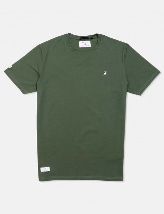 River Blue round neck solid green t-shirt