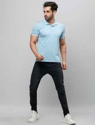 River blue solid blue cotton polo t-shirt