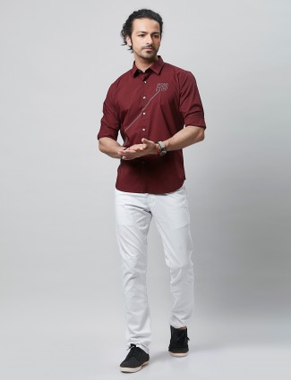 River Blue solid style maroon shirt