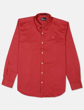 River Blue tomato red cotton solid shirt