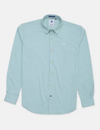 River blue solid pista green casual shirt for men