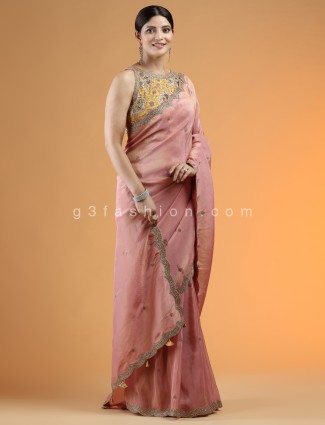 Rouge pink extraordinary wedding saree in tissue silk 