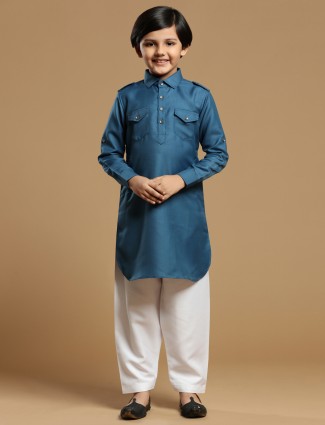 Royal blue outstanding plain cotton silk boys pathani suit