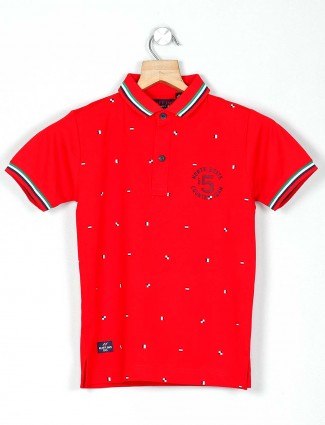 Ruff printed red casual wear polo t-shirt