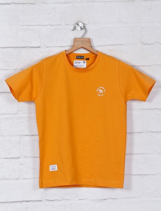Ruff orange solid cotton round neck t-shirt