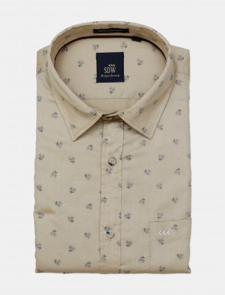 SDW printed formal shirt in beige for mens