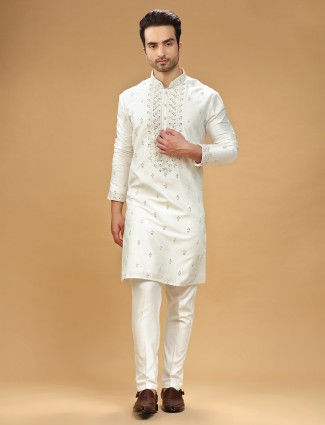 Silk cream embroidery kurta suit