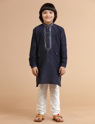 Silk embroidery navy kurta suit