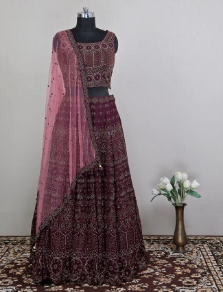 Silk fabulous purple wedding wear lehenga choli