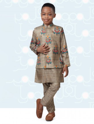 Silk festive wear printed waistcoat set for boys