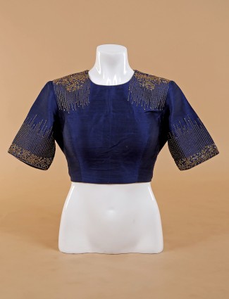 Silk navy ready made blouse