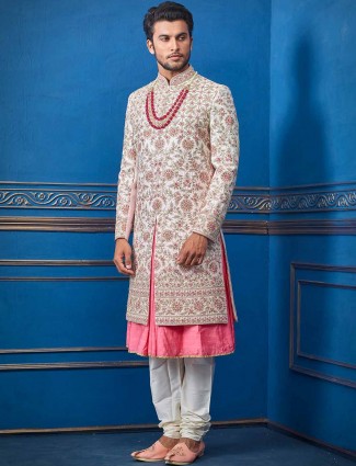 Silk pink groom wear sherwani