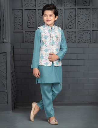 Silk sea blue waistcoat set