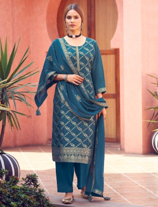 Silk teal blue salwar suit
