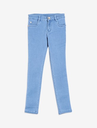 Sky blue solid girls denim jeans