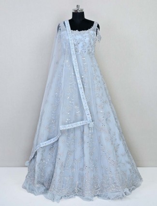Sky blue wedding wear net gown 