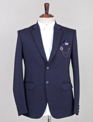 Solid navy blazer in terry rayon