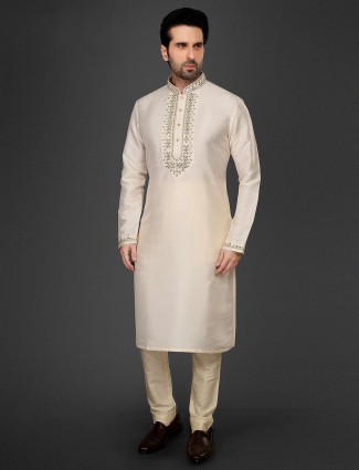 Special off white cotton silk kurta suit