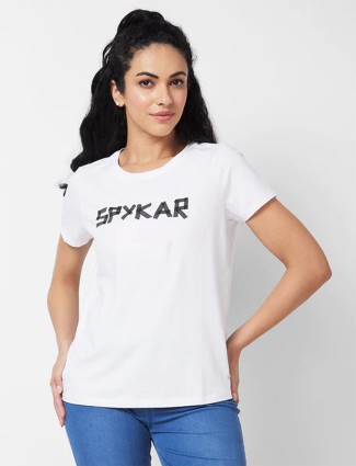 SPYKAR printed white cotton t-shirt