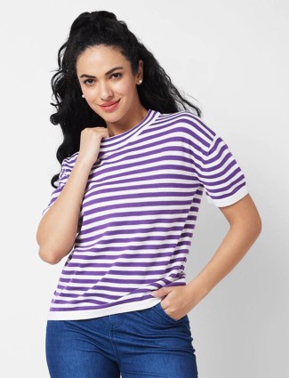 SPYKAR white and purple stripe t-shirt