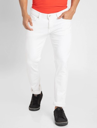Spykar white solid skinny fit jeans