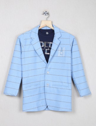 Stripe style light blue terry rayon blazer