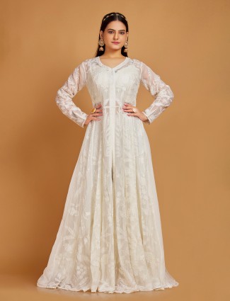 Stunning georgette white wedding palazzo suit