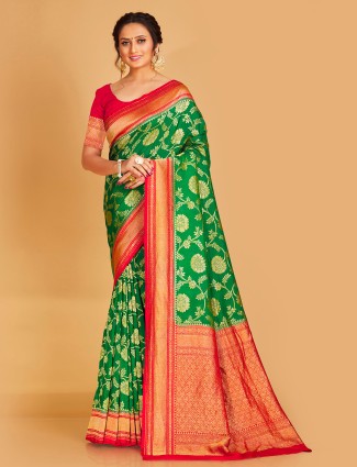 Stunning green silk saree for wedding