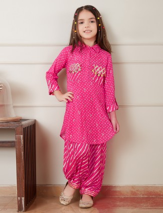 Stunning magenta silk printed salwar suit