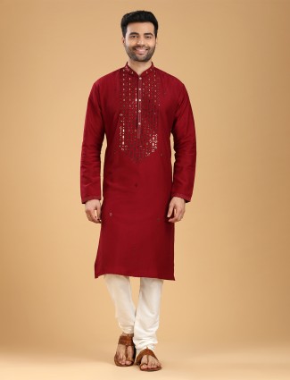 Stunning maroon cotton kurta suit