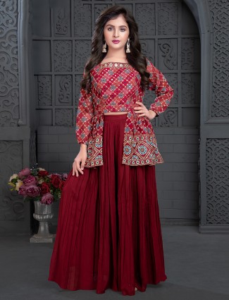 Stunning maroon georgette palazzo suit