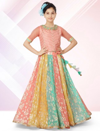 Stunning peach designer wedding wear lehenga choli for girls