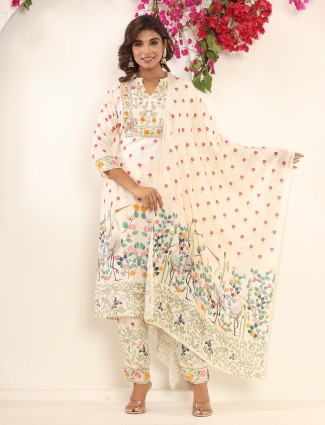 Stunning printed cream cotton kurti set
