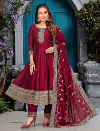 Stunning silk maroon salwar suit