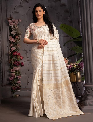 Stylish off-white dola silk saree