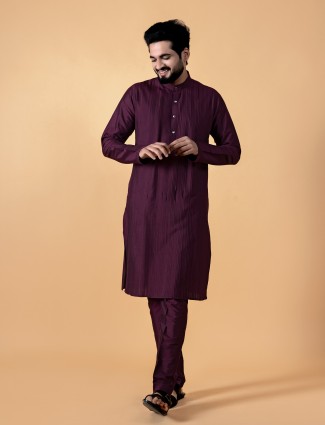 Stylish wine silk kurta suit