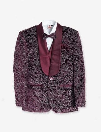 Stylish wine terry rayon coat suit