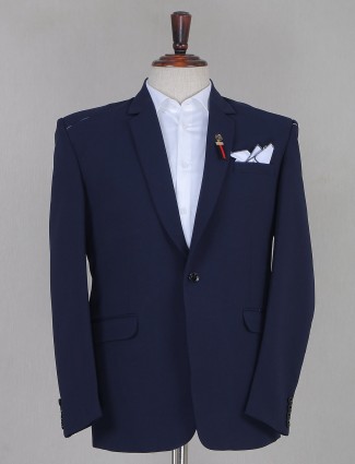 Terry rayon navy reception and party solid blazer