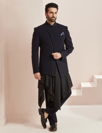 Terry rayon reception navy and black indowestern