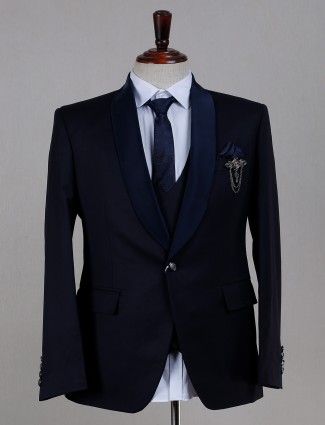 Terry rayon solid reception wear navy coat suit