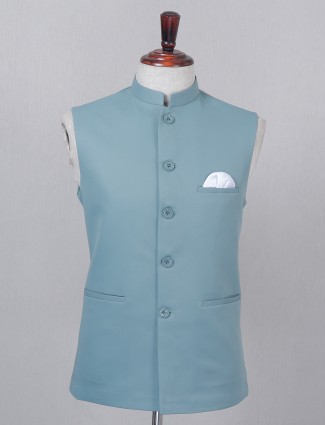 Terry rayon stone blue wedding and party wear waistcoat